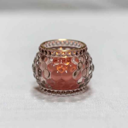 Pale Rose Bubble Glass Votive with Gold Rim by Grand Illusions